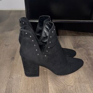 Black Suede Ankle Boots with Studded Detail
